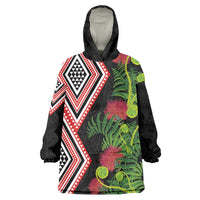 Aotearoa Tukutuku Motif Wearable Blanket Hoodie Pohutukawa and Fern Leaves