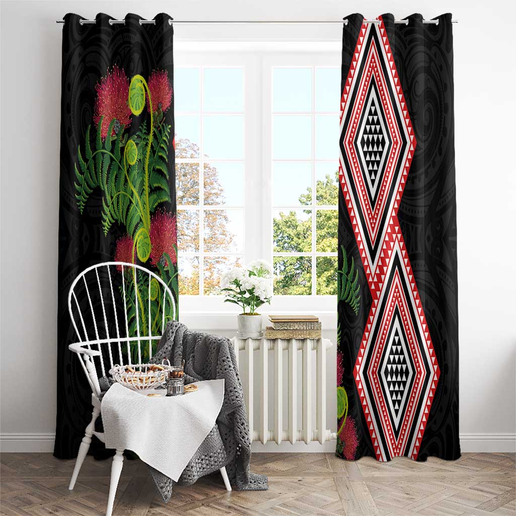 Aotearoa Tukutuku Motif Window Curtain Pohutukawa and Fern Leaves