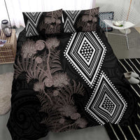 Aotearoa Tukutuku Motif Bedding Set Pohutukawa and Fern Leaves Grayscale Color