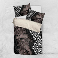 Aotearoa Tukutuku Motif Bedding Set Pohutukawa and Fern Leaves Grayscale Color