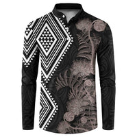 Aotearoa Tukutuku Motif Button Sweatshirt Pohutukawa and Fern Leaves Grayscale Color LT03 Black - Polynesian Pride
