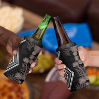 Aotearoa Tukutuku Motif 4 in 1 Can Cooler Tumbler Pohutukawa and Fern Leaves Grayscale Color