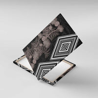 Aotearoa Tukutuku Motif Canvas Wall Art Pohutukawa and Fern Leaves Grayscale Color