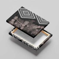 Aotearoa Tukutuku Motif Canvas Wall Art Pohutukawa and Fern Leaves Grayscale Color