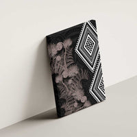 Aotearoa Tukutuku Motif Canvas Wall Art Pohutukawa and Fern Leaves Grayscale Color