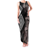 Aotearoa Tukutuku Motif Family Matching Tank Maxi Dress and Hawaiian Shirt Pohutukawa and Fern Leaves Grayscale Color