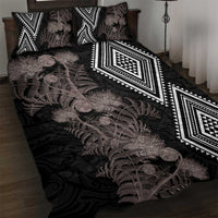Aotearoa Tukutuku Motif Quilt Bed Set Pohutukawa and Fern Leaves Grayscale Color
