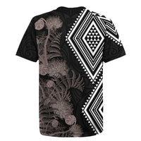 Aotearoa Tukutuku Motif Rugby Jersey Pohutukawa and Fern Leaves Grayscale Color