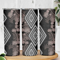 Aotearoa Tukutuku Motif Skinny Tumbler Pohutukawa and Fern Leaves Grayscale Color