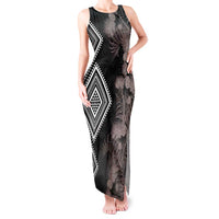 Aotearoa Tukutuku Motif Tank Maxi Dress Pohutukawa and Fern Leaves Grayscale Color