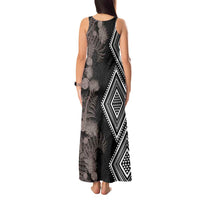 Aotearoa Tukutuku Motif Tank Maxi Dress Pohutukawa and Fern Leaves Grayscale Color