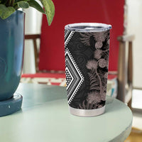 Aotearoa Tukutuku Motif Tumbler Cup Pohutukawa and Fern Leaves Grayscale Color