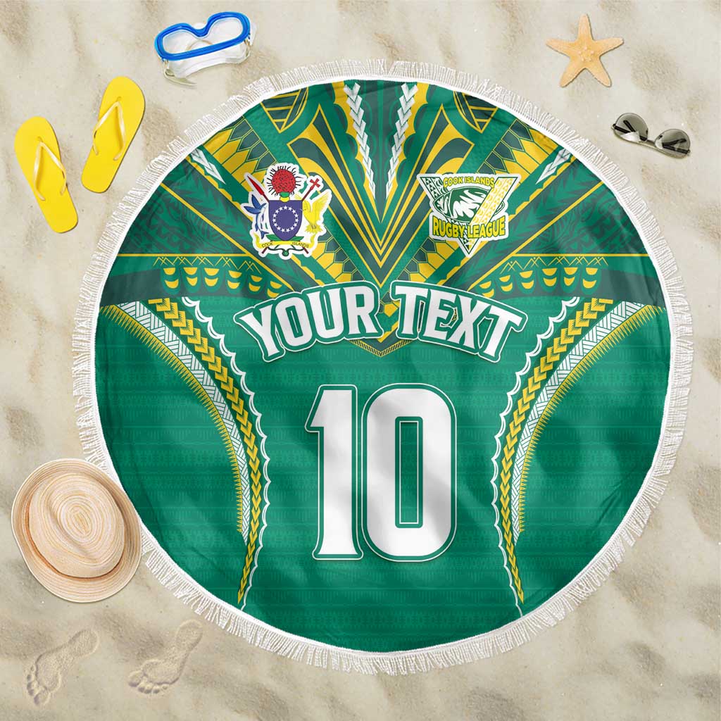 Custom Cook Islands Rugby Beach Blanket Tatau Art Sport Style Green Color LT03 One Size 150cm Green - Polynesian Pride