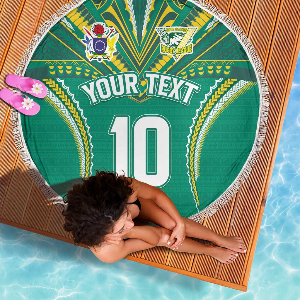 Custom Cook Islands Rugby Beach Blanket Tatau Art Sport Style Green Color LT03 - Polynesian Pride