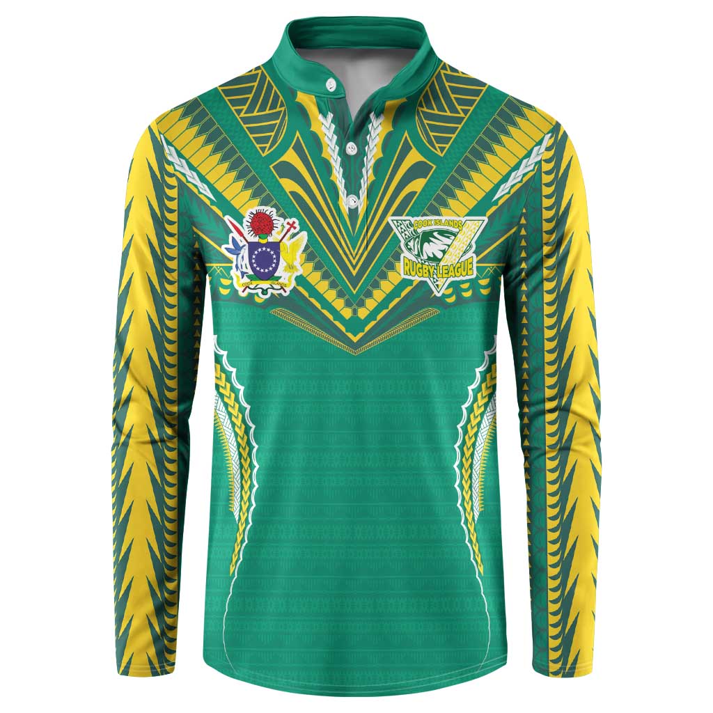 Custom Cook Islands Rugby Button Sweatshirt Tatau Art Sport Style Green Color LT03 Green - Polynesian Pride