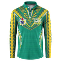 Custom Cook Islands Rugby Button Sweatshirt Tatau Art Sport Style Green Color LT03 Green - Polynesian Pride