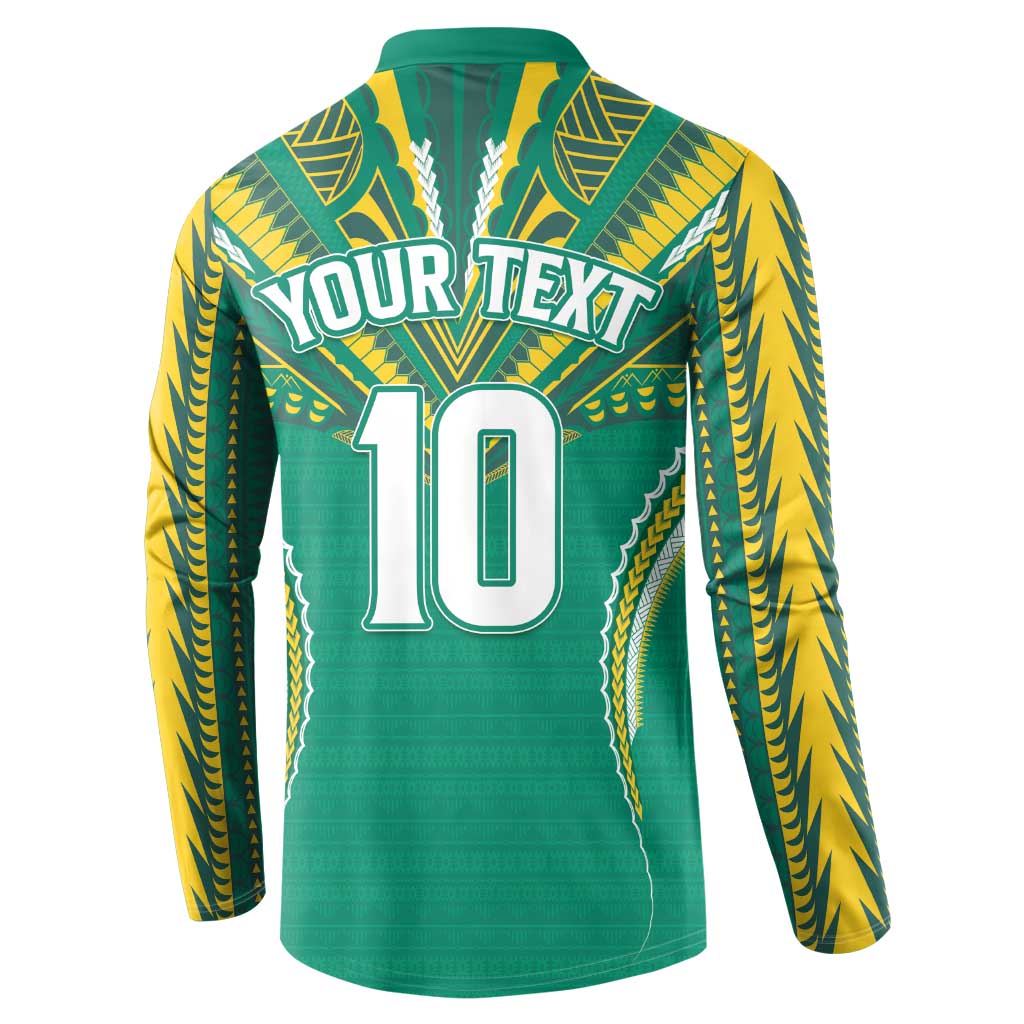 Custom Cook Islands Rugby Button Sweatshirt Tatau Art Sport Style Green Color LT03 - Polynesian Pride