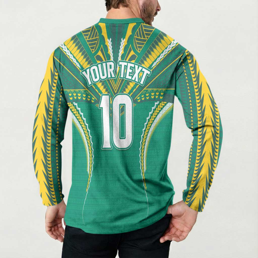 Custom Cook Islands Rugby Button Sweatshirt Tatau Art Sport Style Green Color LT03 - Polynesian Pride