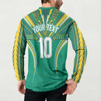 Custom Cook Islands Rugby Button Sweatshirt Tatau Art Sport Style Green Color LT03 - Polynesian Pride