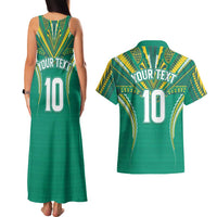 Custom Cook Islands Rugby Couples Matching Tank Maxi Dress and Hawaiian Shirt Tatau Art Sport Style Green Color