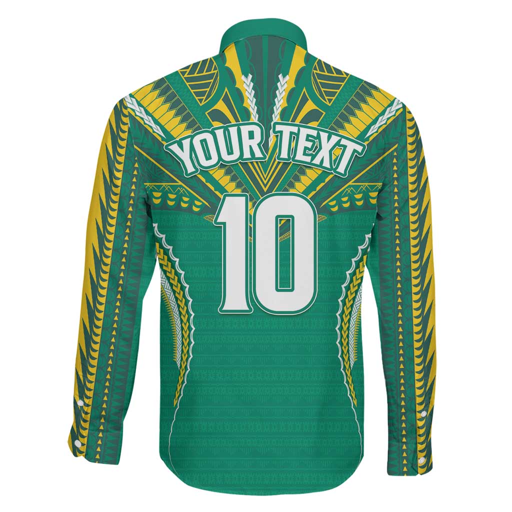 Custom Cook Islands Rugby Family Matching Long Sleeve Bodycon Dress and Hawaiian Shirt Tatau Art Sport Style Green Color