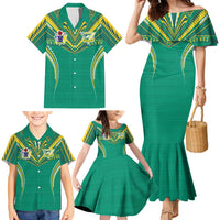 Custom Cook Islands Rugby Family Matching Mermaid Dress and Hawaiian Shirt Tatau Art Sport Style Green Color