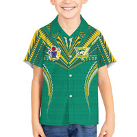 Custom Cook Islands Rugby Family Matching Off Shoulder Maxi Dress and Hawaiian Shirt Tatau Art Sport Style Green Color