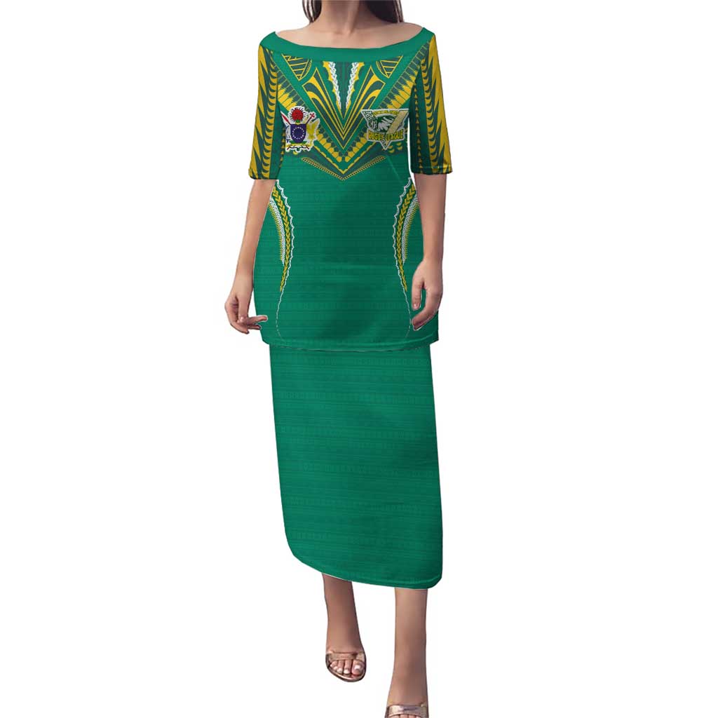 Custom Cook Islands Rugby Family Matching Puletasi and Hawaiian Shirt Tatau Art Sport Style Green Color