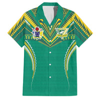 Custom Cook Islands Rugby Family Matching Short Sleeve Bodycon Dress and Hawaiian Shirt Tatau Art Sport Style Green Color