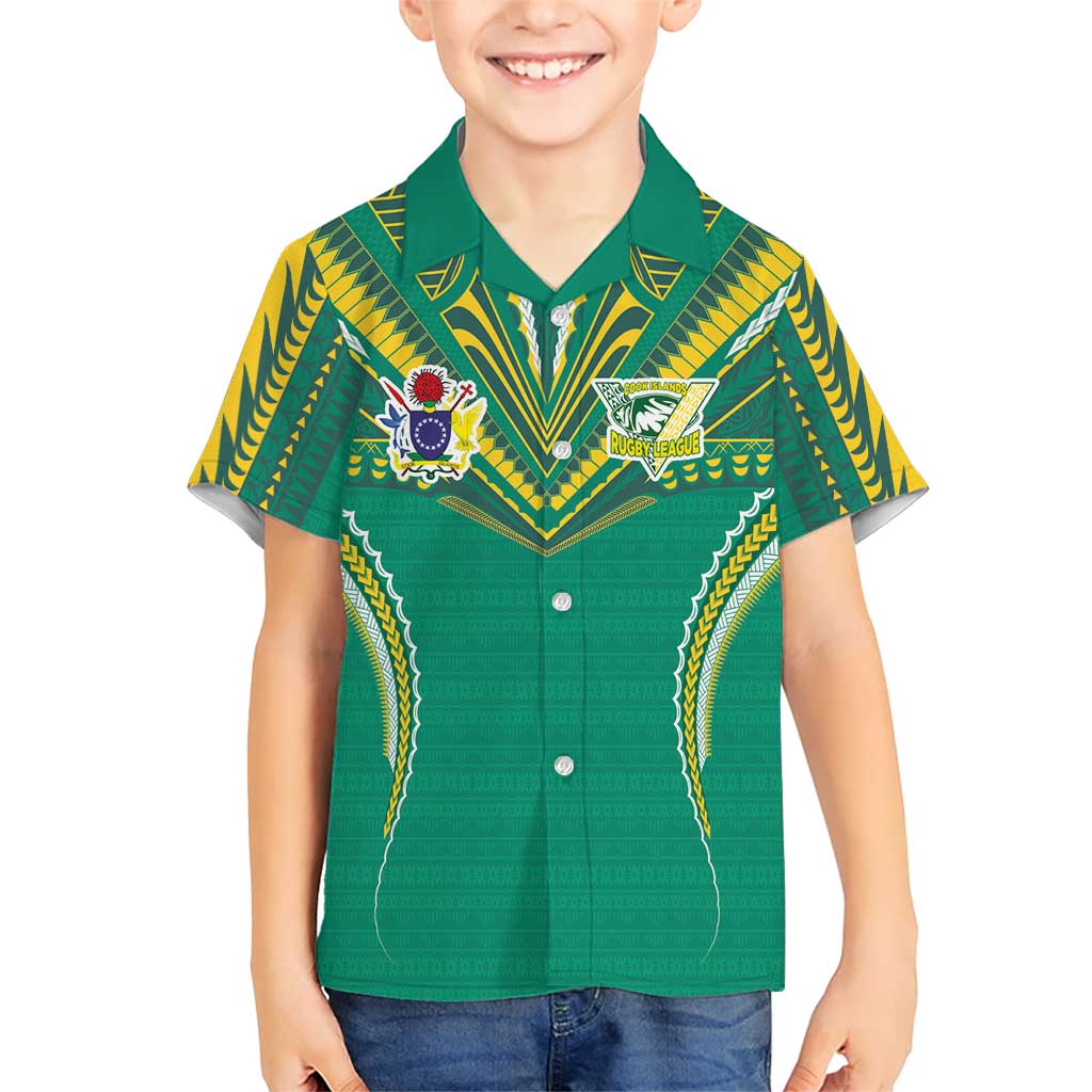 Custom Cook Islands Rugby Family Matching Summer Maxi Dress and Hawaiian Shirt Tatau Art Sport Style Green Color