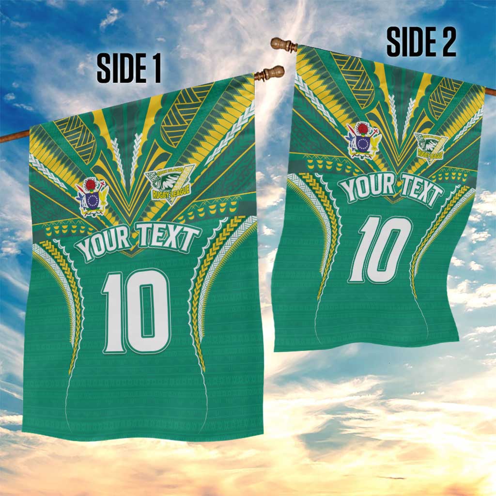 Custom Cook Islands Rugby Garden Flag Tatau Art Sport Style Green Color