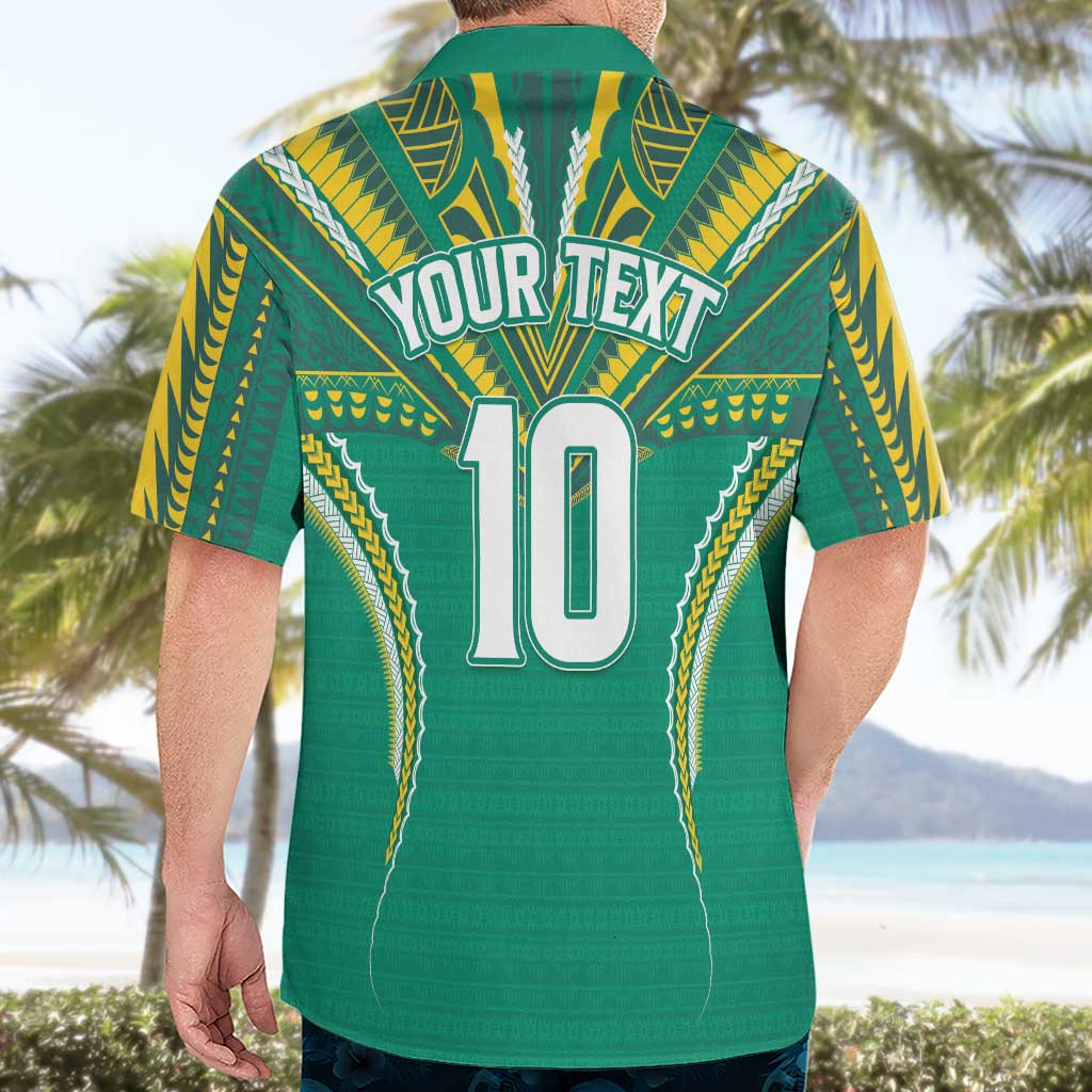 Custom Cook Islands Rugby Hawaiian Shirt Tatau Art Sport Style Green Color