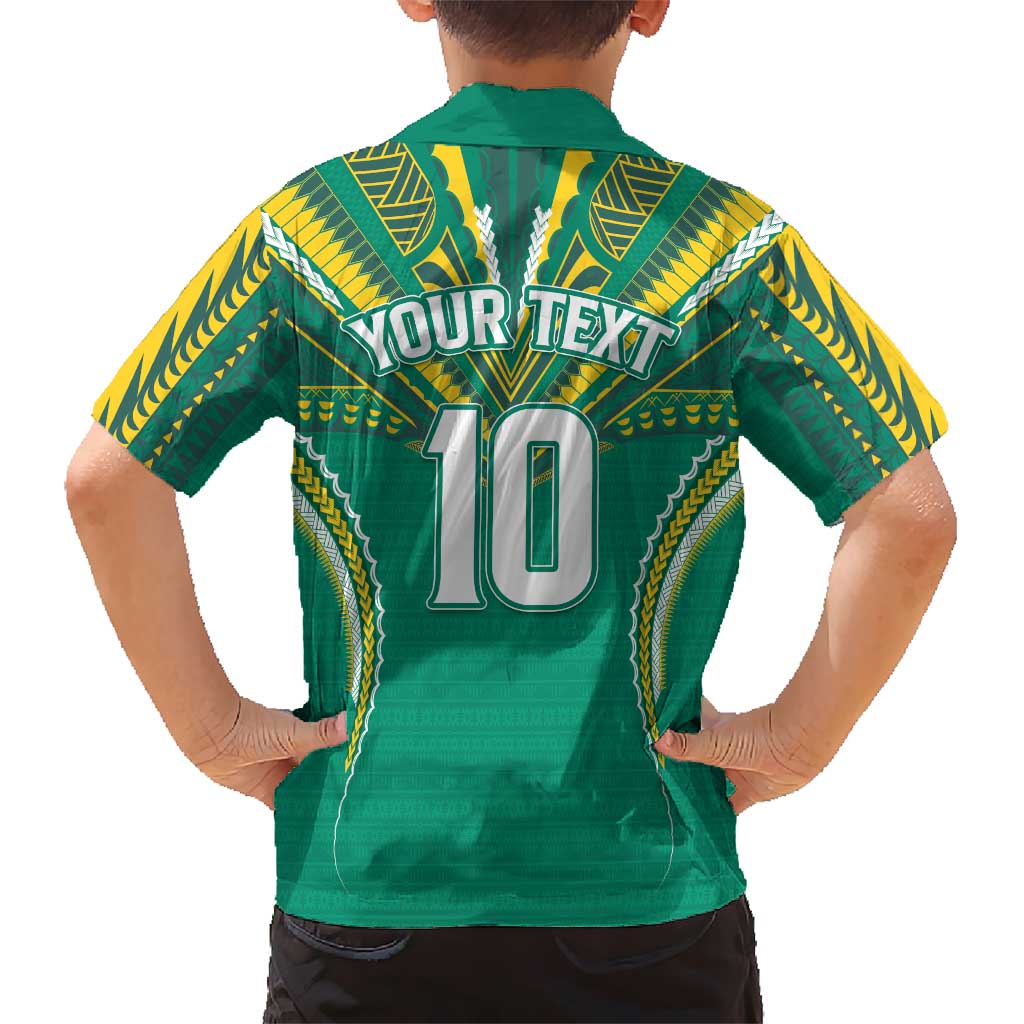 Custom Cook Islands Rugby Hawaiian Shirt Tatau Art Sport Style Green Color