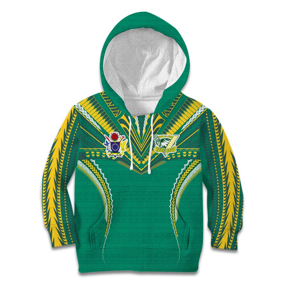 Custom Cook Islands Rugby Kid Hoodie Tatau Art Sport Style Green Color LT03 Hoodie Green - Polynesian Pride