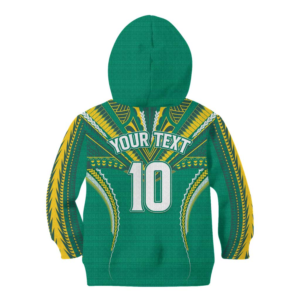 Custom Cook Islands Rugby Kid Hoodie Tatau Art Sport Style Green Color LT03 - Polynesian Pride
