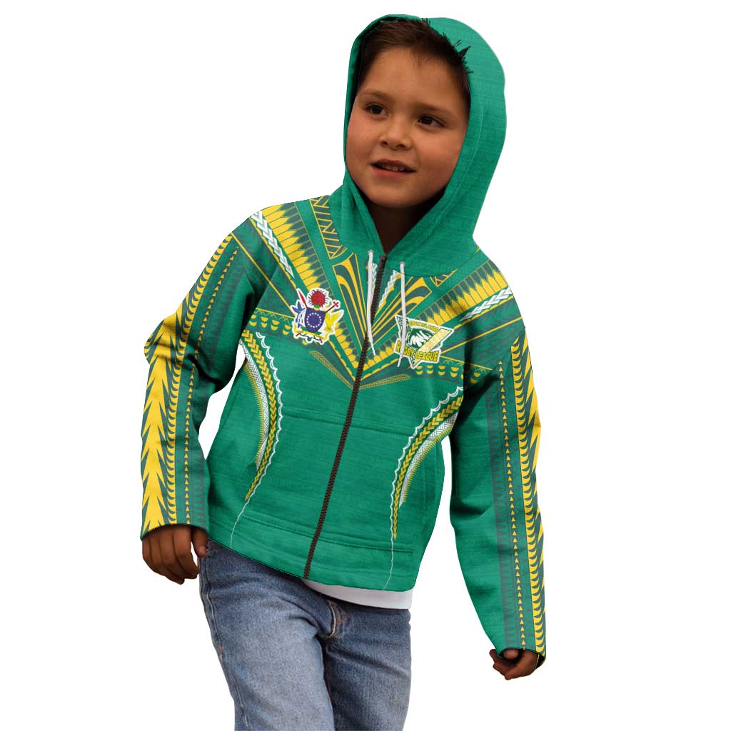 Custom Cook Islands Rugby Kid Hoodie Tatau Art Sport Style Green Color LT03 - Polynesian Pride