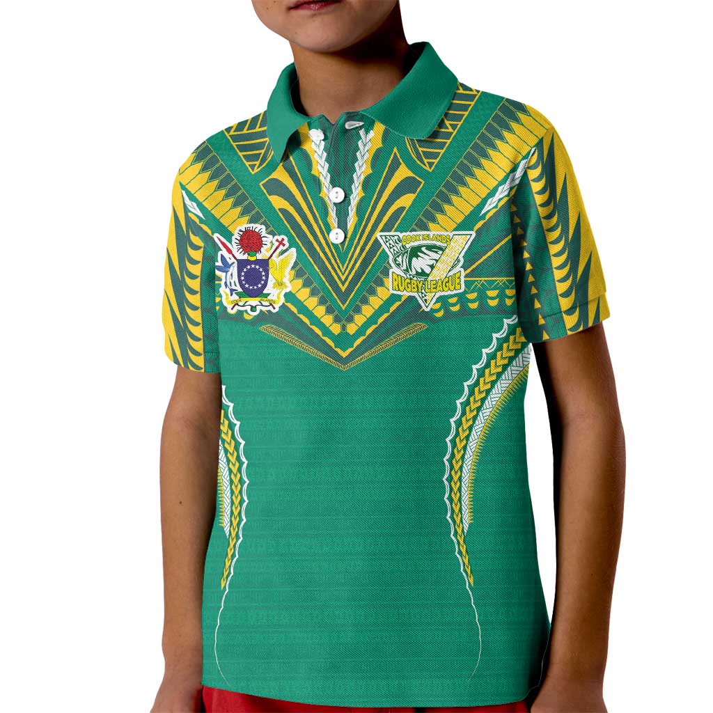 Custom Cook Islands Rugby Kid Polo Shirt Tatau Art Sport Style Green Color