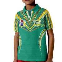 Custom Cook Islands Rugby Kid Polo Shirt Tatau Art Sport Style Green Color