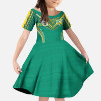 Custom Cook Islands Rugby Kid Short Sleeve Dress Tatau Art Sport Style Green Color