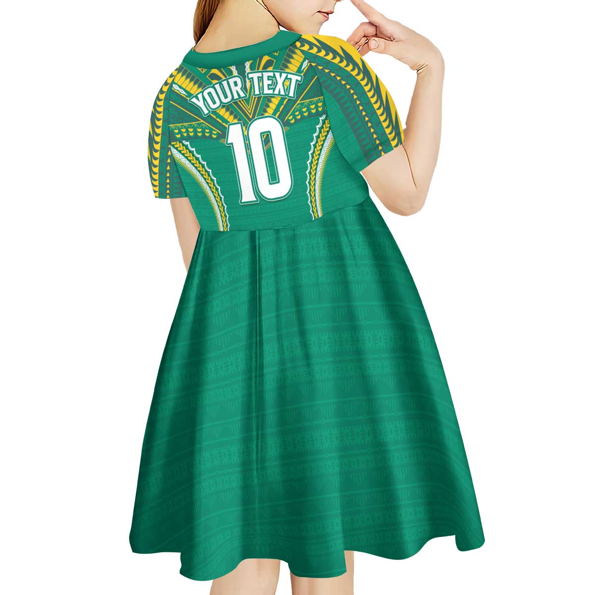 Custom Cook Islands Rugby Kid Short Sleeve Dress Tatau Art Sport Style Green Color