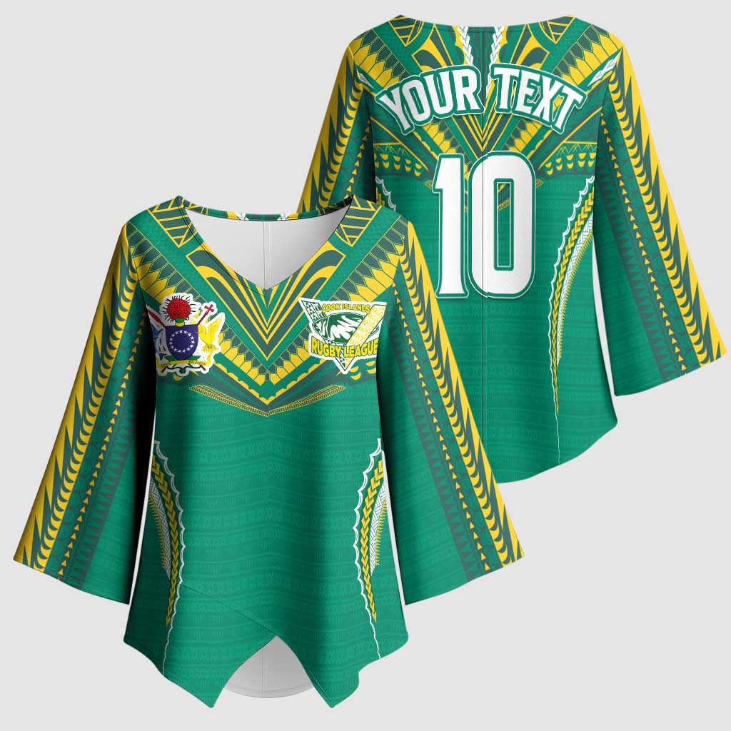 Custom Cook Islands Rugby Kimono Sleeve Blouse Tatau Art Sport Style Green Color