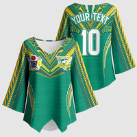 Custom Cook Islands Rugby Kimono Sleeve Blouse Tatau Art Sport Style Green Color