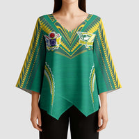 Custom Cook Islands Rugby Kimono Sleeve Blouse Tatau Art Sport Style Green Color