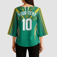 Custom Cook Islands Rugby Kimono Sleeve Blouse Tatau Art Sport Style Green Color