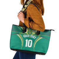 Custom Cook Islands Rugby Leather Tote Bag Tatau Art Sport Style Green Color LT03 Green - Polynesian Pride