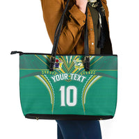 Custom Cook Islands Rugby Leather Tote Bag Tatau Art Sport Style Green Color LT03 - Polynesian Pride