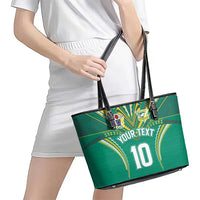 Custom Cook Islands Rugby Leather Tote Bag Tatau Art Sport Style Green Color LT03 - Polynesian Pride