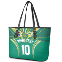 Custom Cook Islands Rugby Leather Tote Bag Tatau Art Sport Style Green Color LT03 - Polynesian Pride