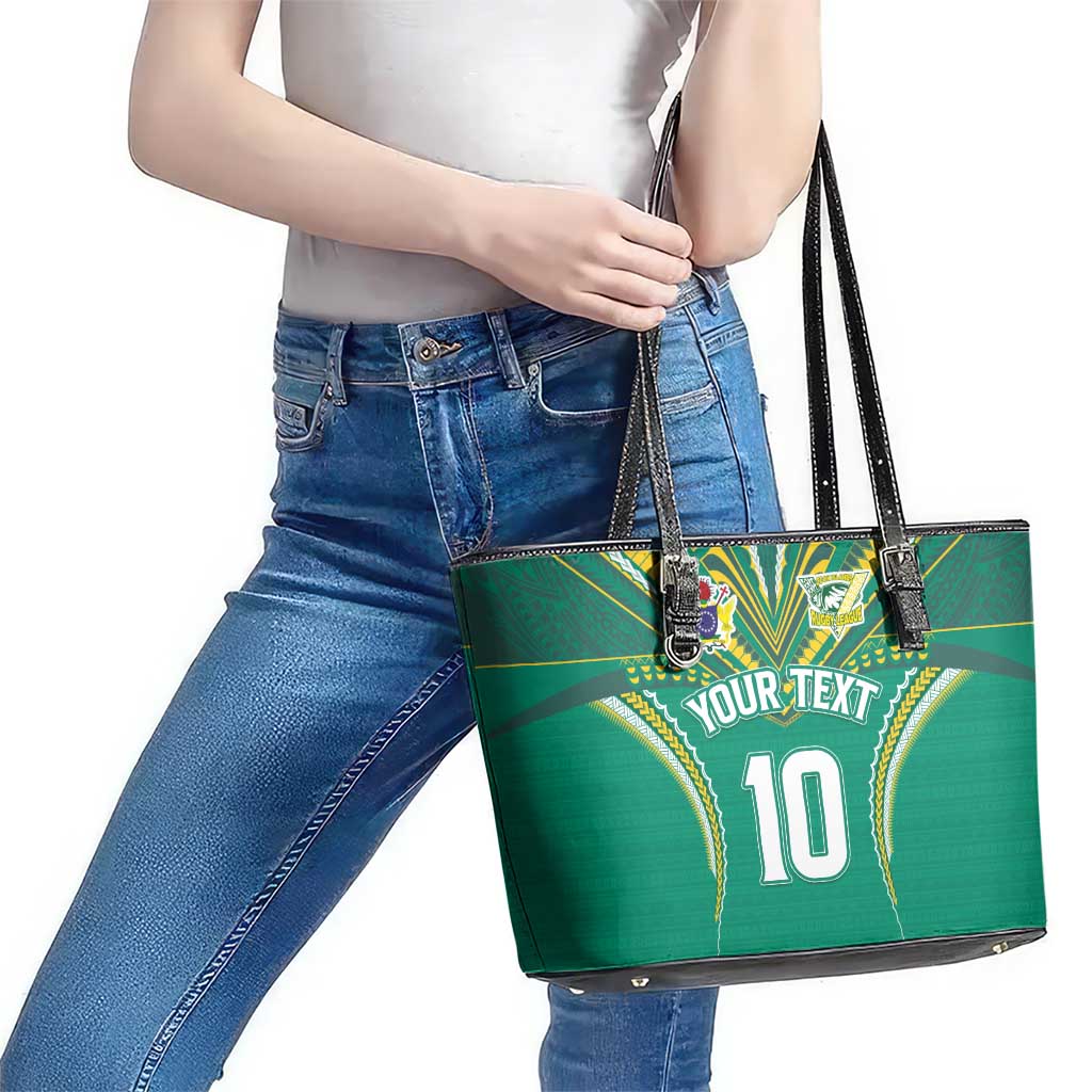 Custom Cook Islands Rugby Leather Tote Bag Tatau Art Sport Style Green Color LT03 - Polynesian Pride
