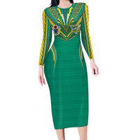Custom Cook Islands Rugby Long Sleeve Bodycon Dress Tatau Art Sport Style Green Color